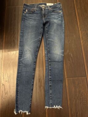 AG Adriano Goldschmied Women's Dark Blue Skinny Jeans with Frayed Hem